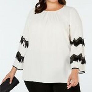 Alfani Blouse Ivory Plus Size 1X Black Beaded NWOT
